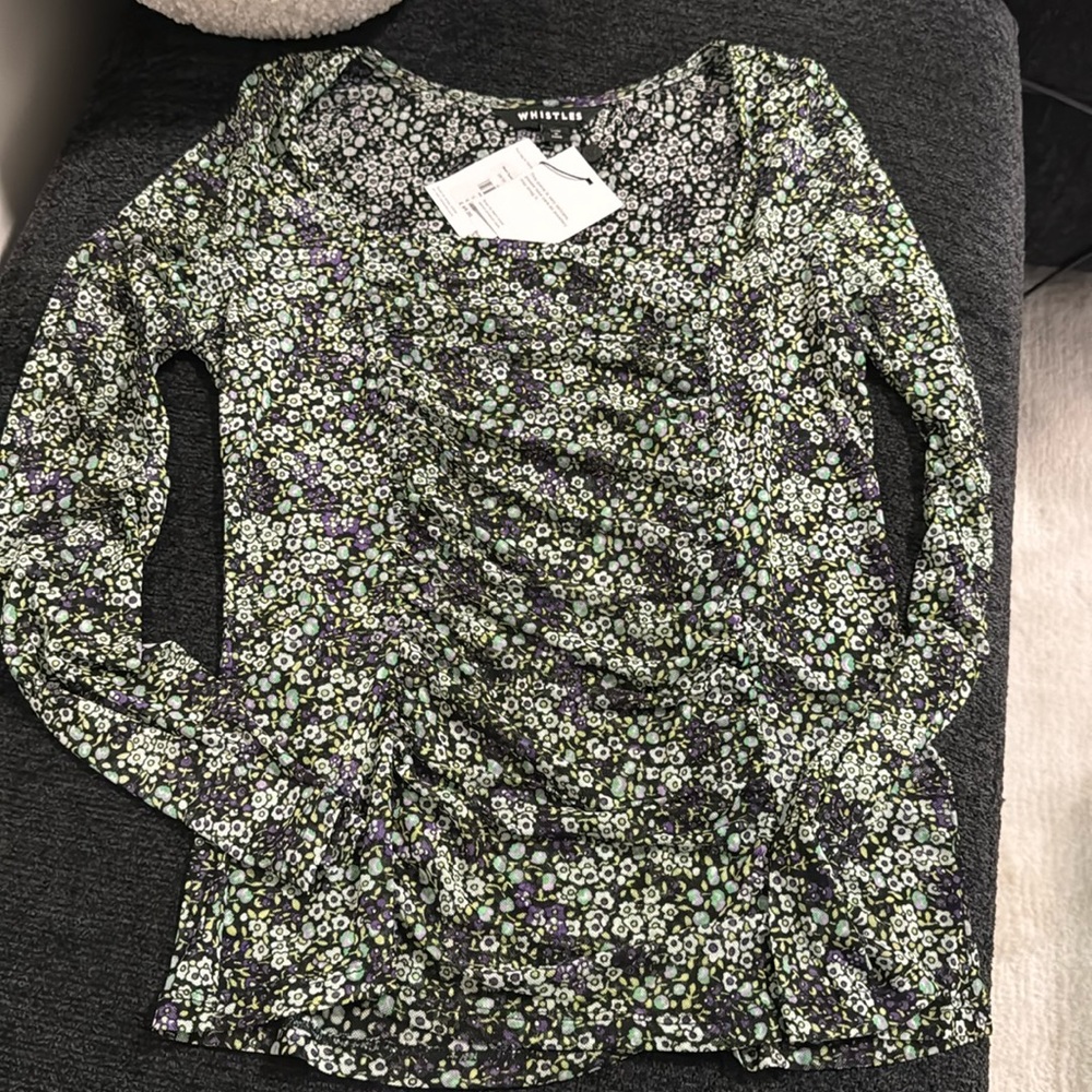 Whistles mesh square neck gathered top